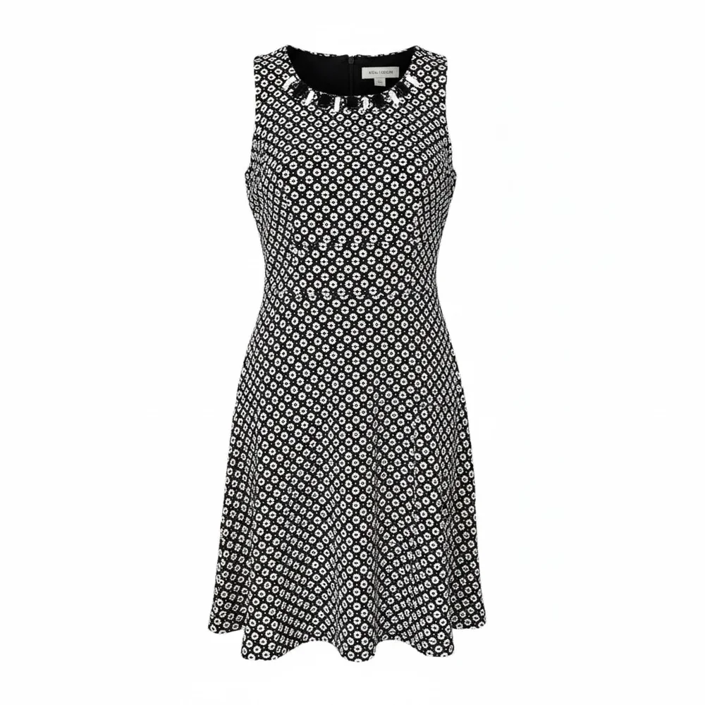 Anne Klein Women's Sleeveless Geometric Print Dress, Black and White Pattern, Si - Picture 1 of 4